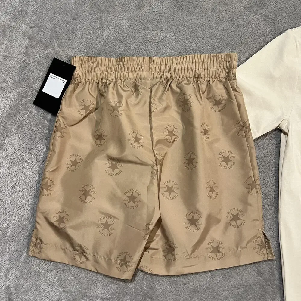 Converse Shirt Shorts Set Boys M Beige All Star 2 Piece Athletic Outfit New